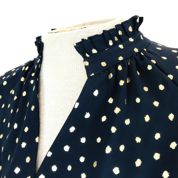M&S Collection Tops - M&S Collection Navy Metallic Gold Dot Blouse S